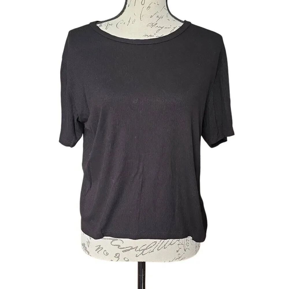 1.State Women's Size Large Black Ribbed Ringer Tee - Picture 1 of 6